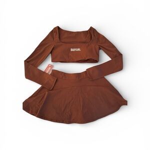Brown Two-Piece Set with built in shorts w/pockets.